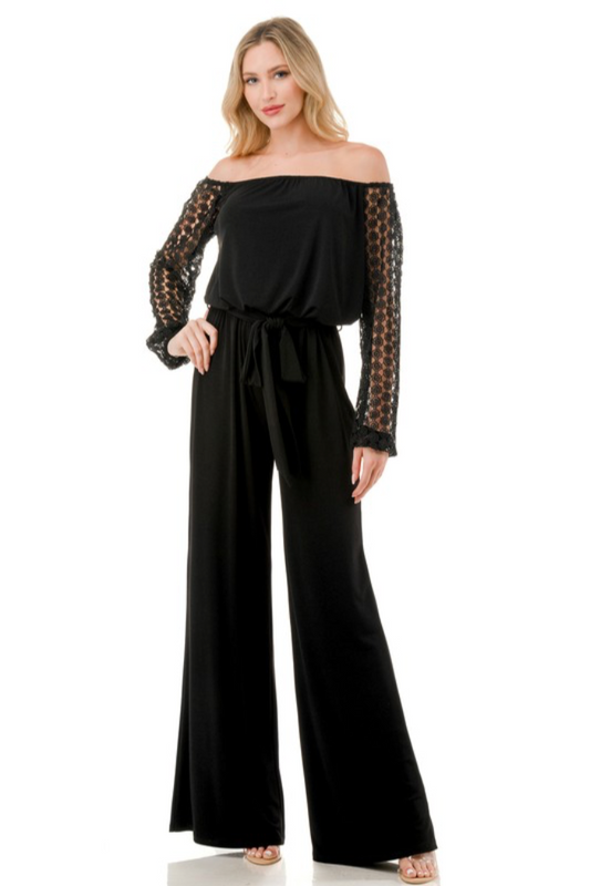 Lace Sleeve Jumpsuit w/ Belt