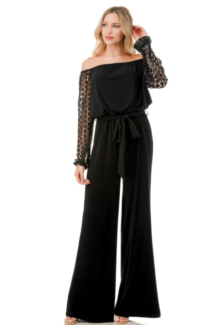 Lace Sleeve Jumpsuit w/ Belt
