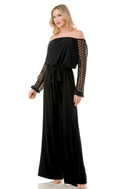 Lace Sleeve Jumpsuit w/ Belt