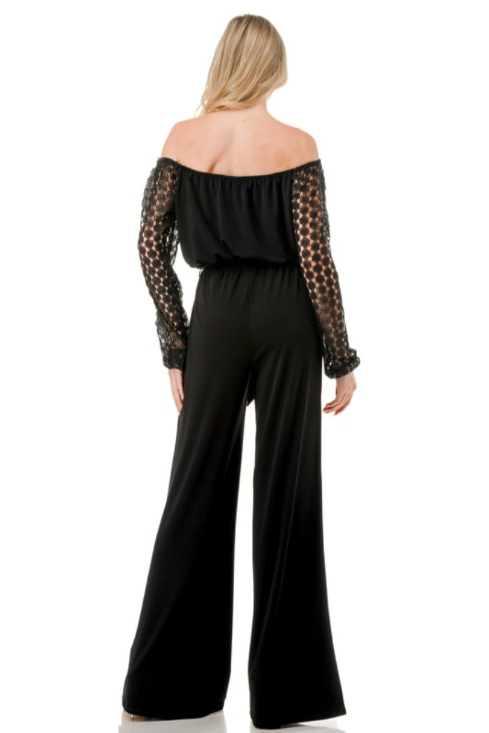 Lace Sleeve Jumpsuit w/ Belt
