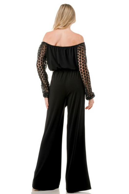 Lace Sleeve Jumpsuit w/ Belt
