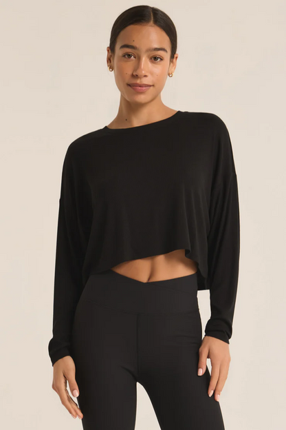 Layer On Rib Long Sleeve Top - Black