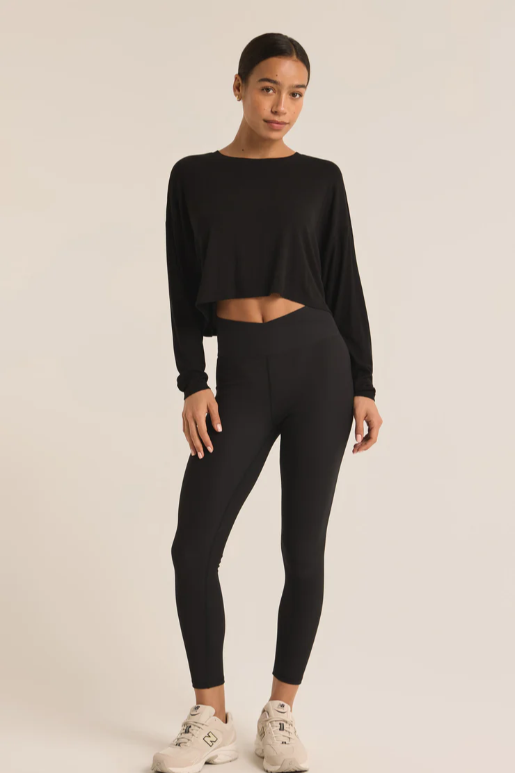 Layer On Rib Long Sleeve Top - Black
