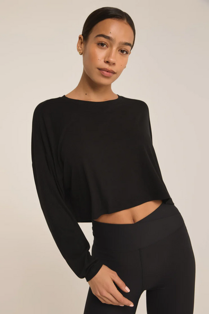 Layer On Rib Long Sleeve Top - Black
