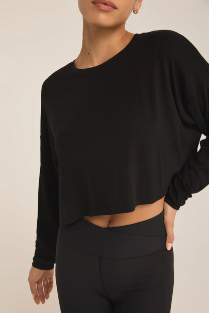 Layer On Rib Long Sleeve Top - Black
