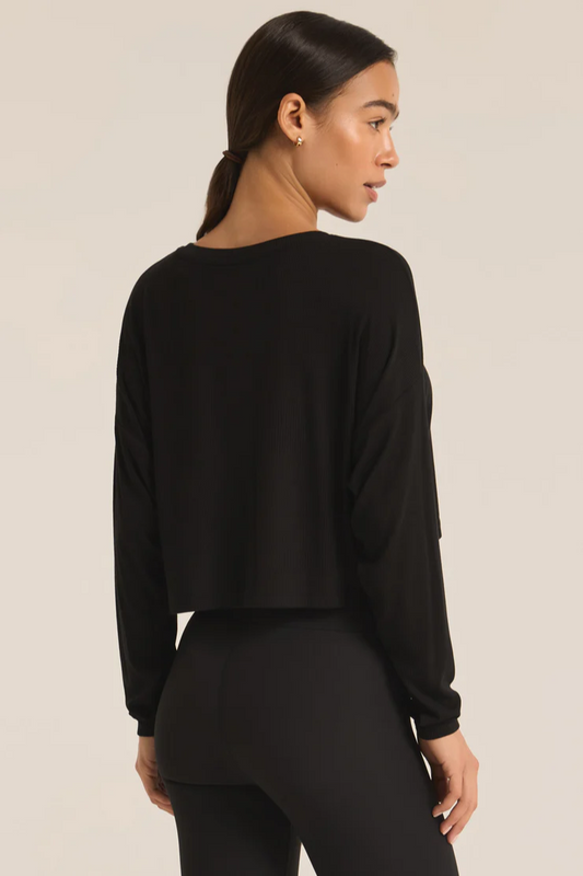 Layer On Rib Long Sleeve Top - Black