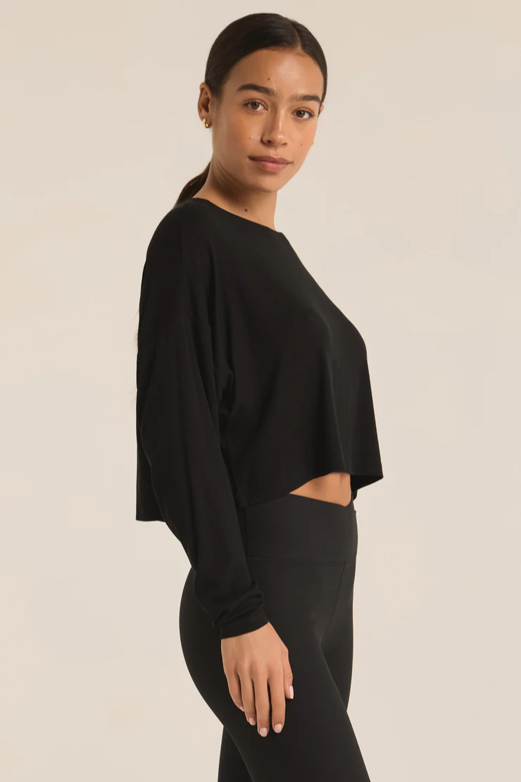 Layer On Rib Long Sleeve Top - Black