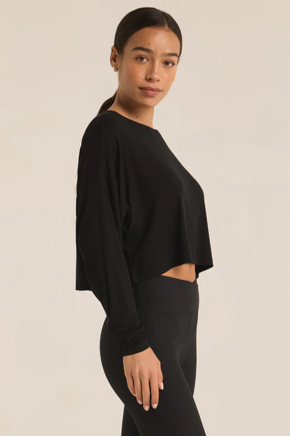 Layer On Rib Long Sleeve Top - Black