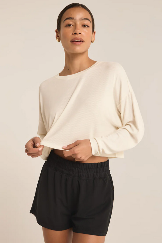 Layer On Rib Long Sleeve Top - Sea Salt