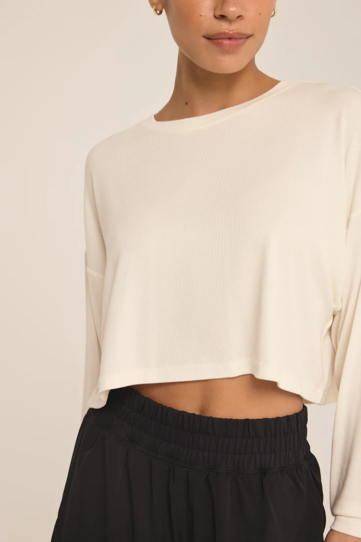 Layer On Rib Long Sleeve Top - Sea Salt