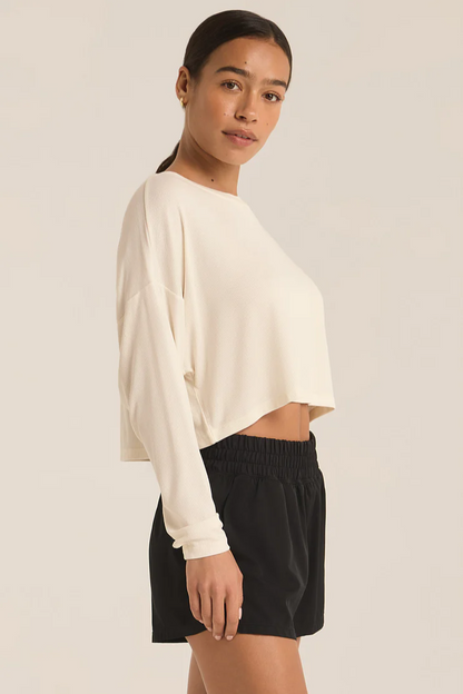 Layer On Rib Long Sleeve Top - Sea Salt