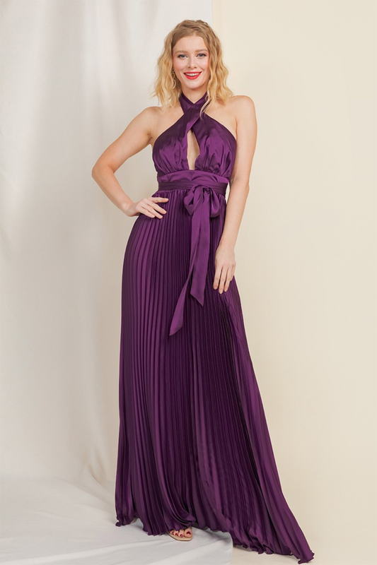 Cross Neck Accordion Gown