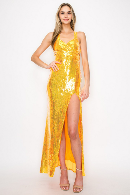 Cutout Waist Sequin Gown