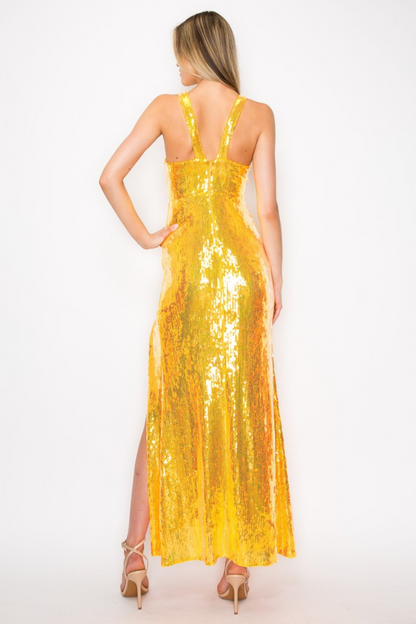 Cutout Waist Sequin Gown