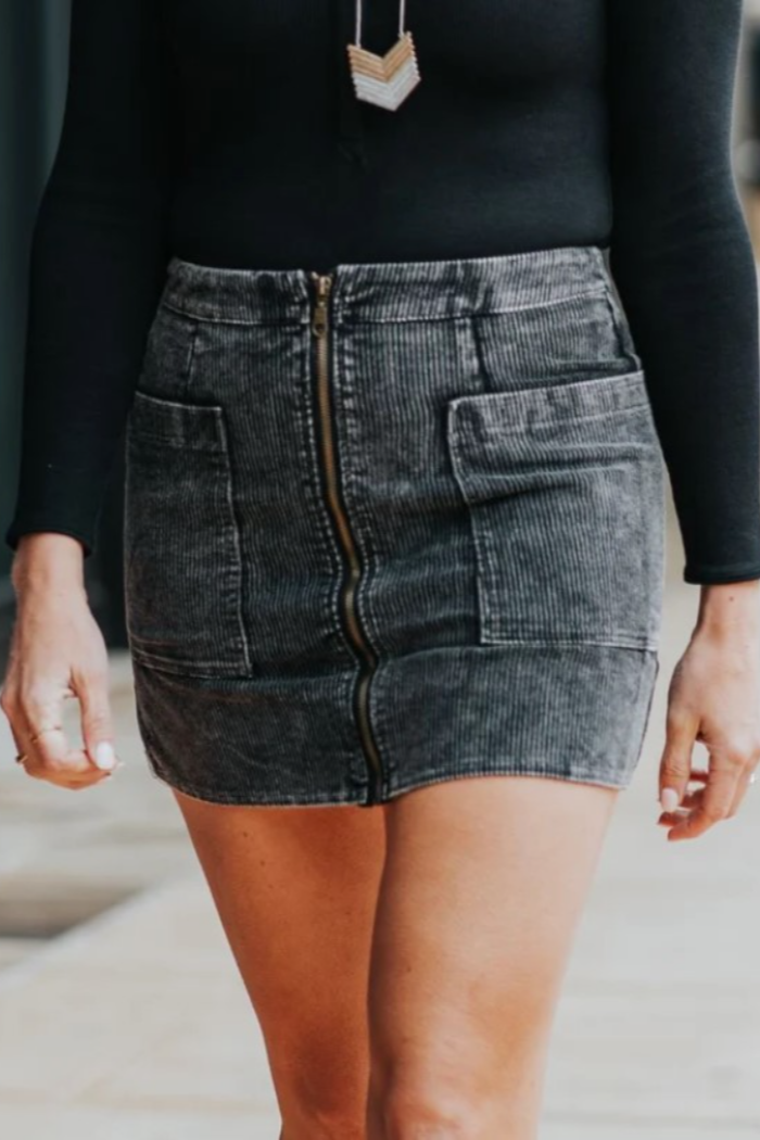 Corduroy Mini Skirt w/Pockets