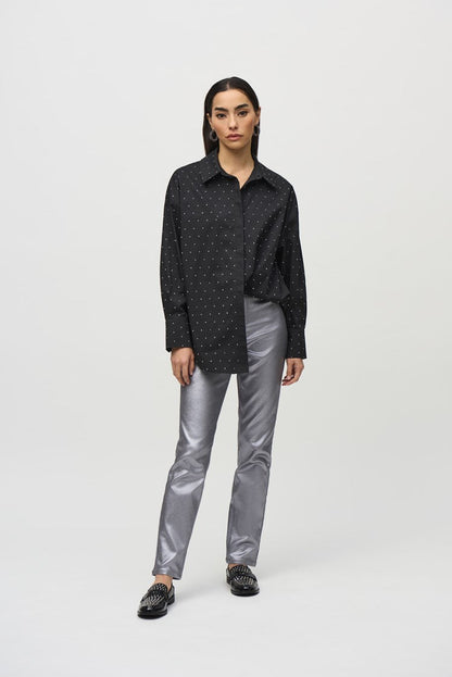 Metallic Coated Classic Slim Denim Pants