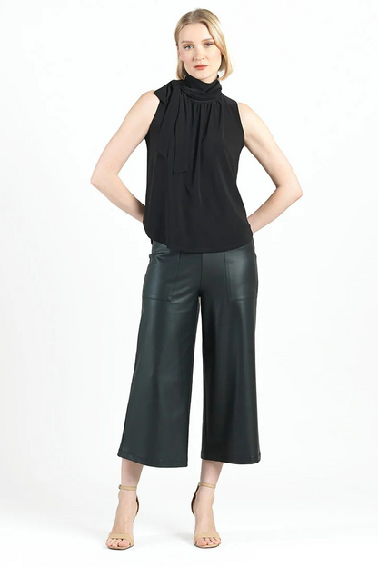 Sleeveless Mock Neck Blouse with Neck Bow Tie