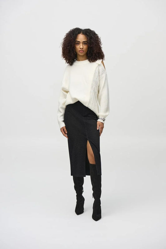 Classic Denim Pencil Skirt w/ Rhinestones- Black