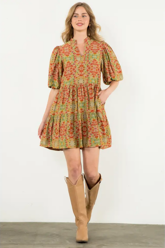 Puff Sleeve Print Dress