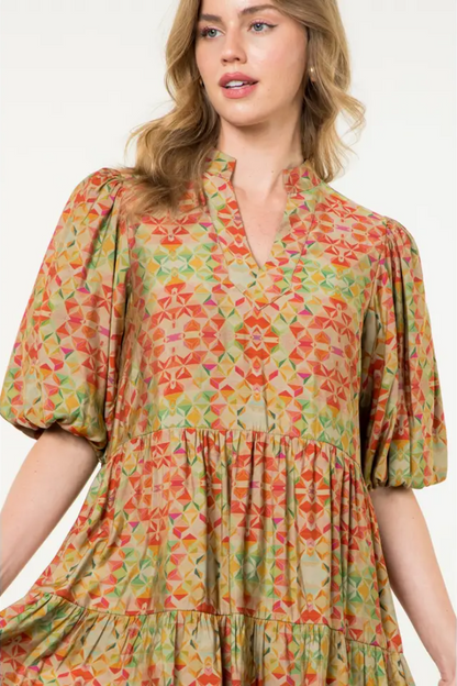 Puff Sleeve Print Dress