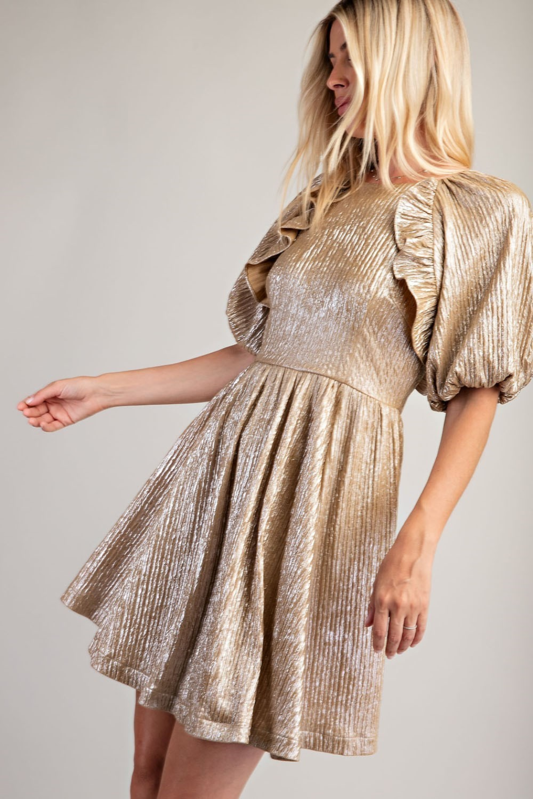 Puff Slv Lurex Dress