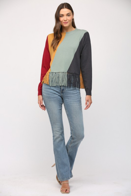 Colorblock Fringe Sweater