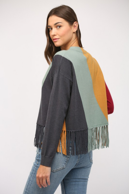 Colorblock Fringe Sweater