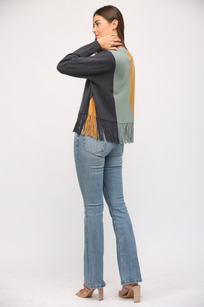 Colorblock Fringe Sweater