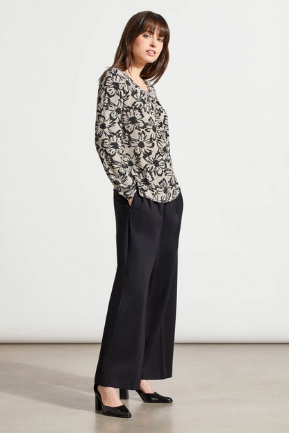 MELANGE KNIT TOP WITH SHIRRING DETAILS
