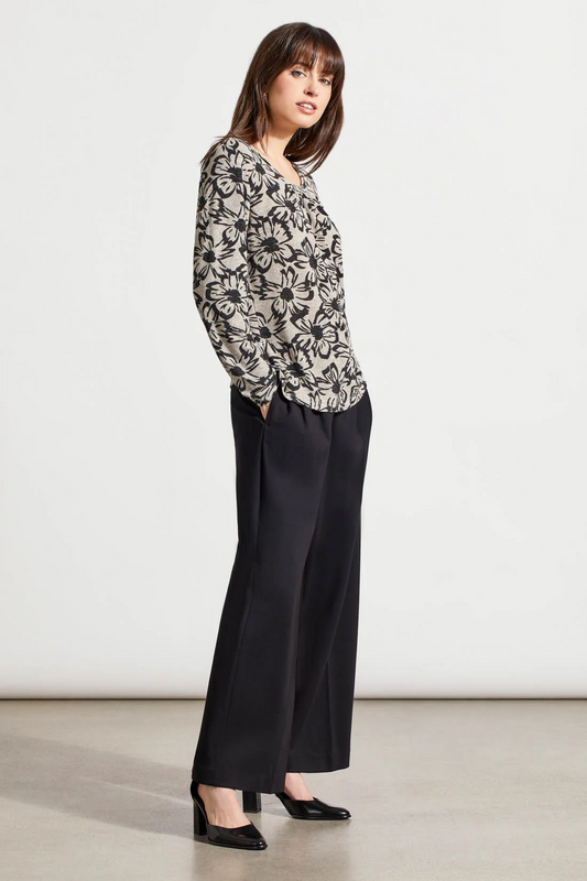 MELANGE KNIT TOP WITH SHIRRING DETAILS