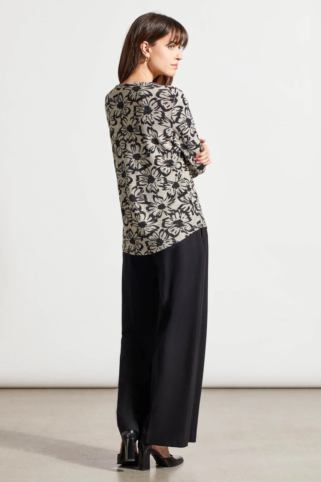 MELANGE KNIT TOP WITH SHIRRING DETAILS