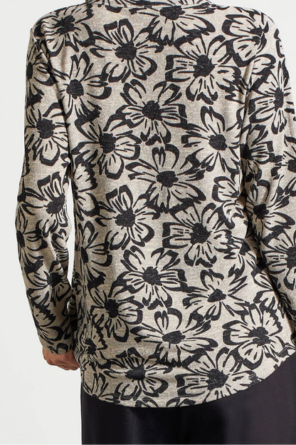 MELANGE KNIT TOP WITH SHIRRING DETAILS