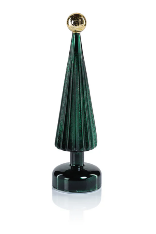 LED TREE WITH GLOVE FINIAL-GREEN WITH GOLD 12.5"