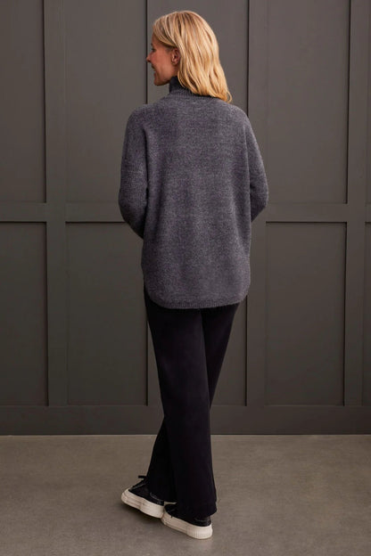 Textured Mock Neck Sweater- Charcoal