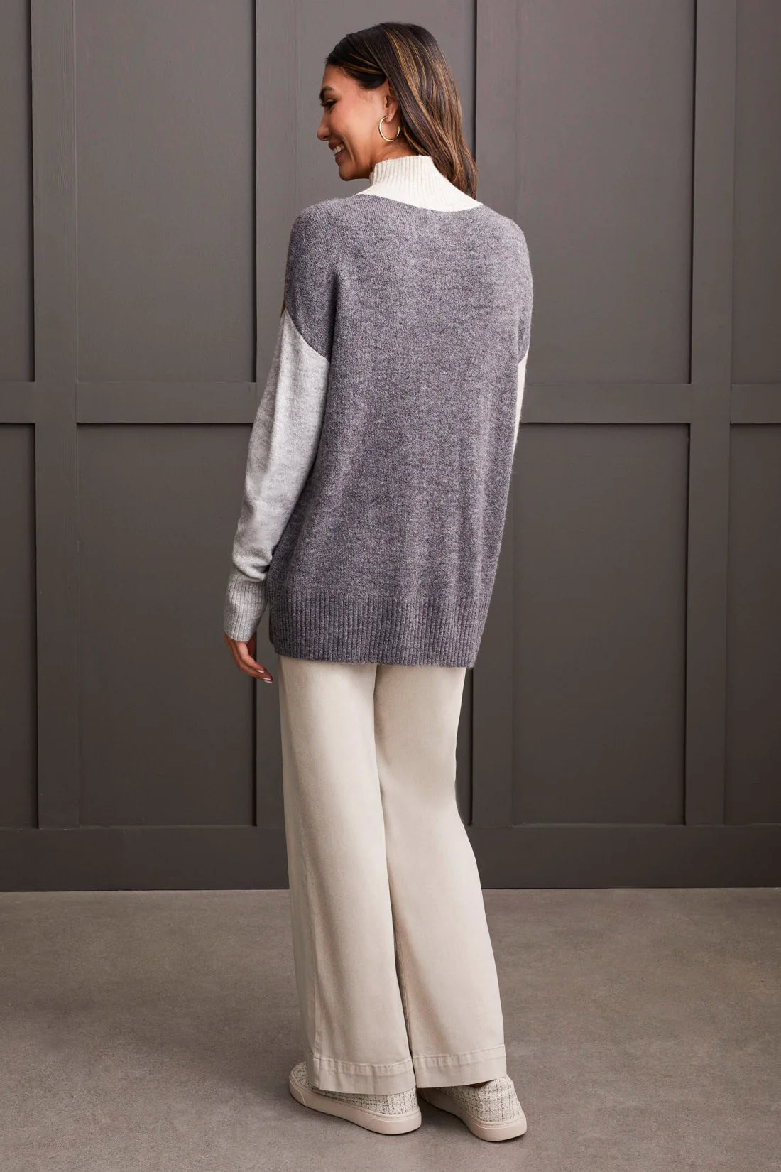 Mock Neck Colorblock Sweater- Heathered Walnut
