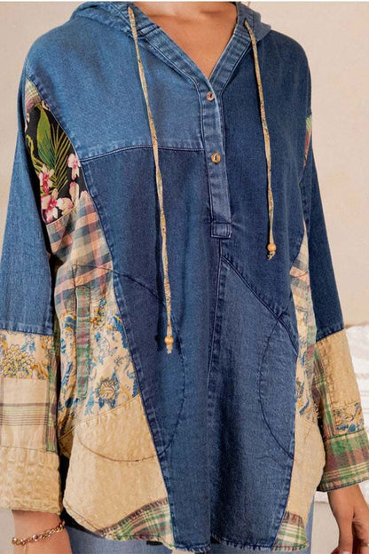 Hooded High Low Patchwork Top