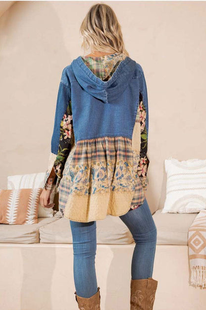 Hooded High Low Patchwork Top