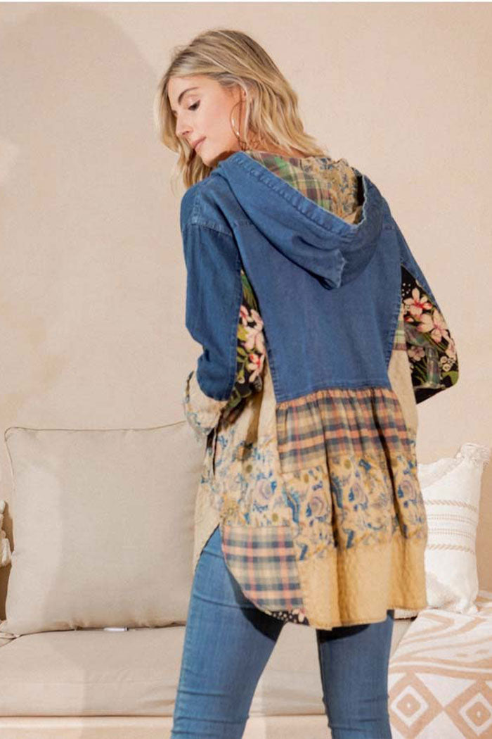 Hooded High Low Patchwork Top