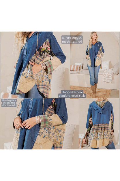 Hooded High Low Patchwork Top