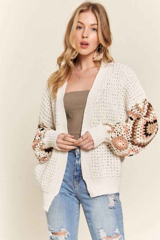 Multi Color Crochet Sleeve Cardigan