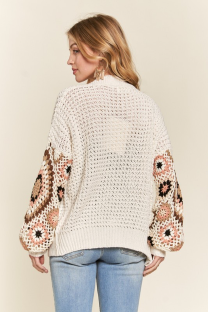 Multi Color Crochet Sleeve Cardigan