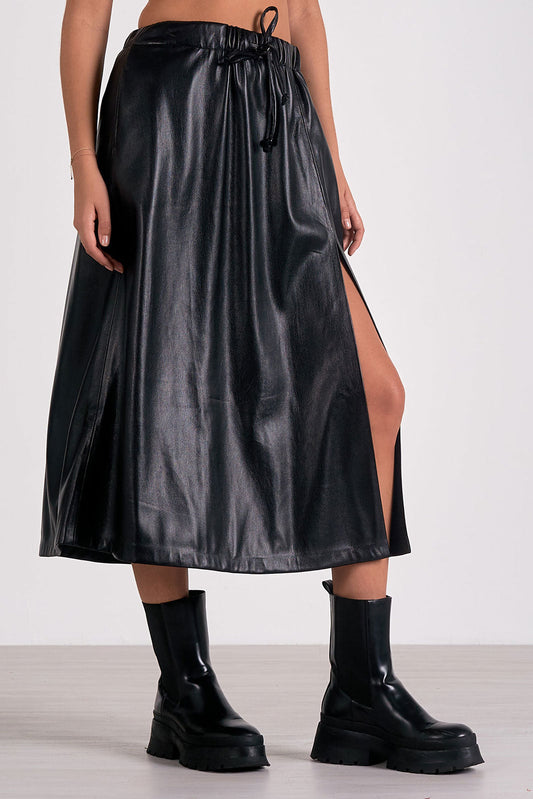 MIDI PLEATHER SKIRT