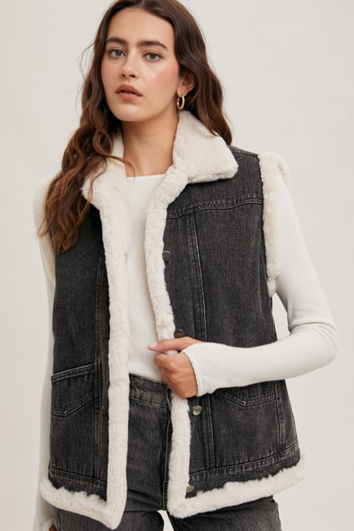 Faux Fur Denim Vest