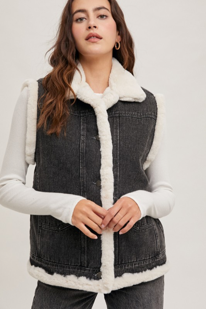 Faux Fur Denim Vest