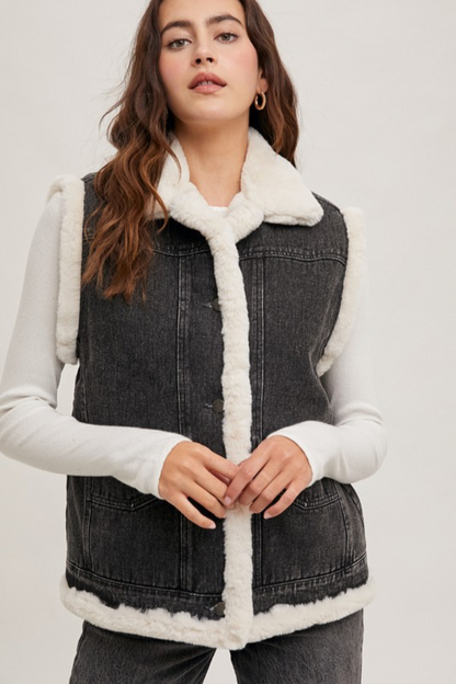 Faux Fur Denim Vest