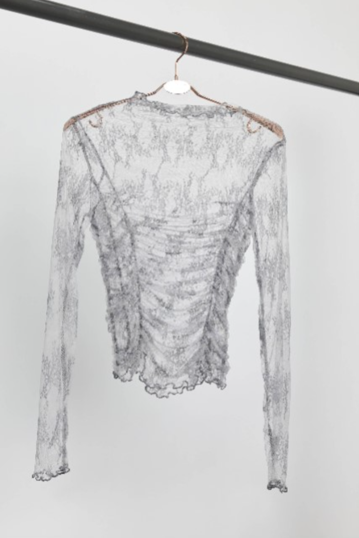 Ruched Mesh Long Sleeve Top