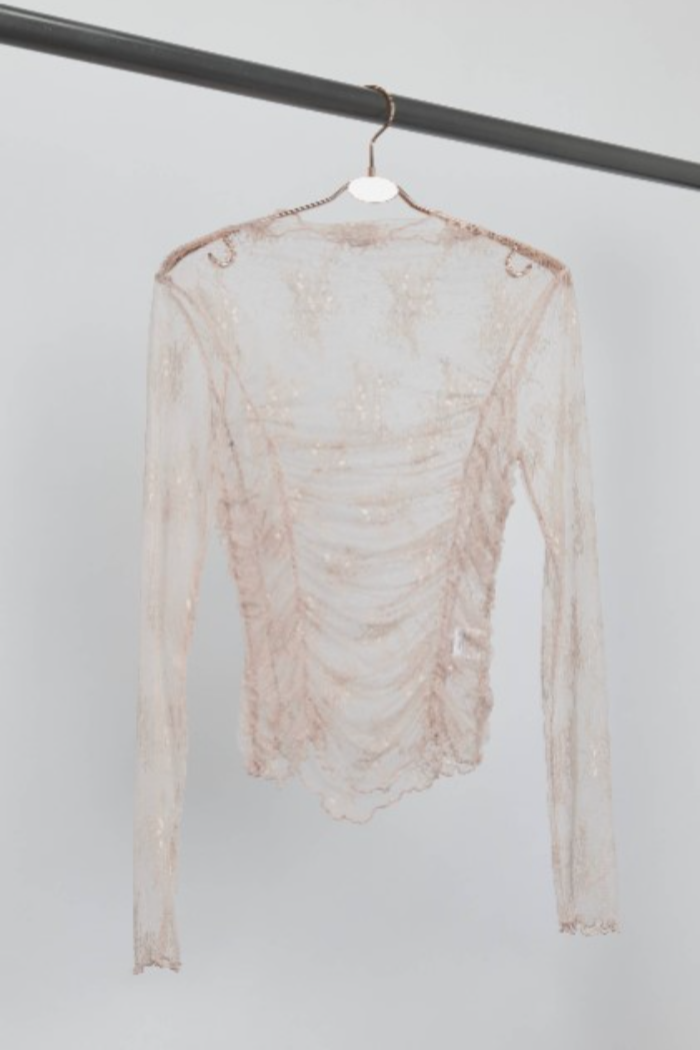 Ruched Mesh Long Sleeve Top