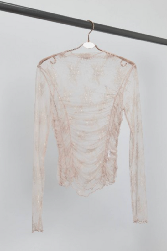 Ruched Mesh Long Sleeve Top