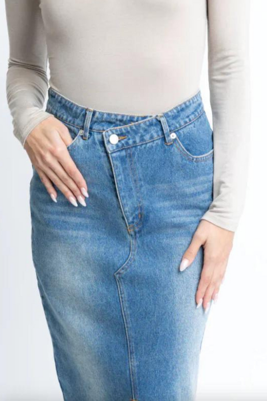 Denim Front Slit Maxi Skirt