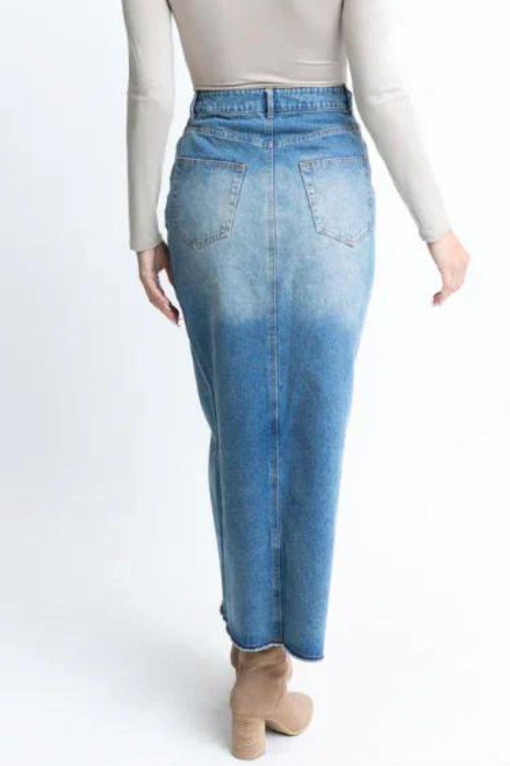 Denim Front Slit Maxi Skirt